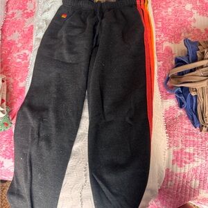 Aviator Nation Black and Red Joggers with Sporty Stripe